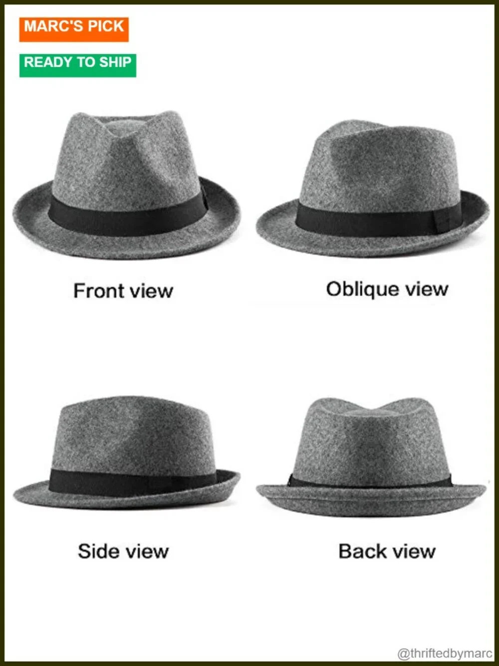 Trilby Fedora Hat 1920s Short Brim Wool Felt Panama Cap 7 1/4